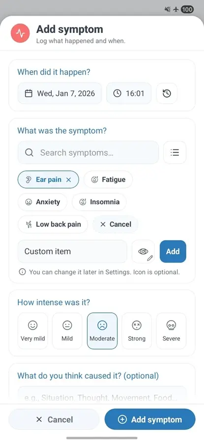 Use built-in categories or create your own custom items for selected journal types.